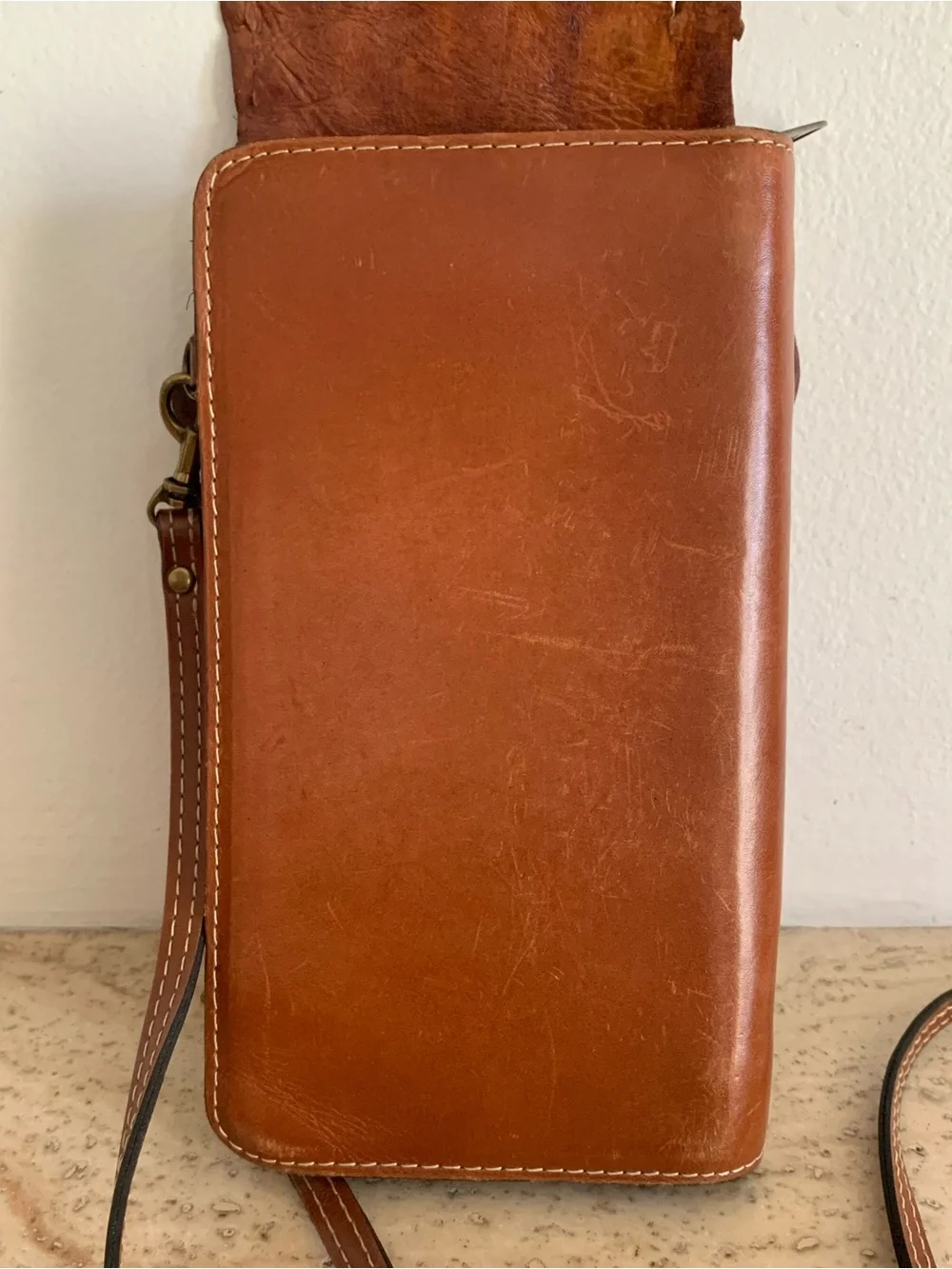 Patricia Nash Chestnut Brown Leather/ Dovera Phone Crossbody